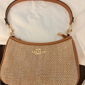 Coach Woven Tan and Brown Shoulder Bag